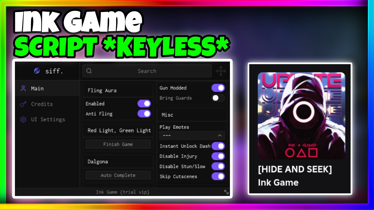[NEW] Ink Game Script Gui • No Key • Reveal Glass, Gun Modded, Unlock Dash Etc.