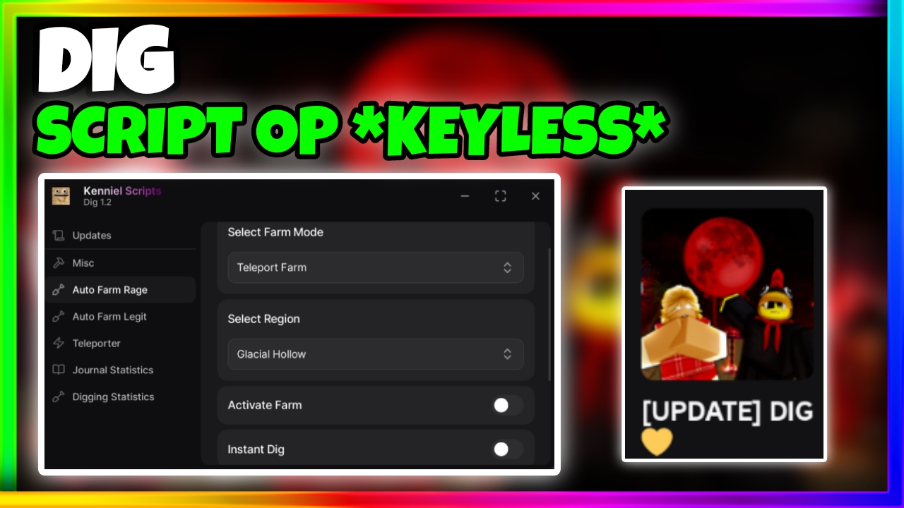 [NEW] Dig Script Gui Pastebin • NO KEY • Auto Dig, Auto Sell, Teleport Etc.