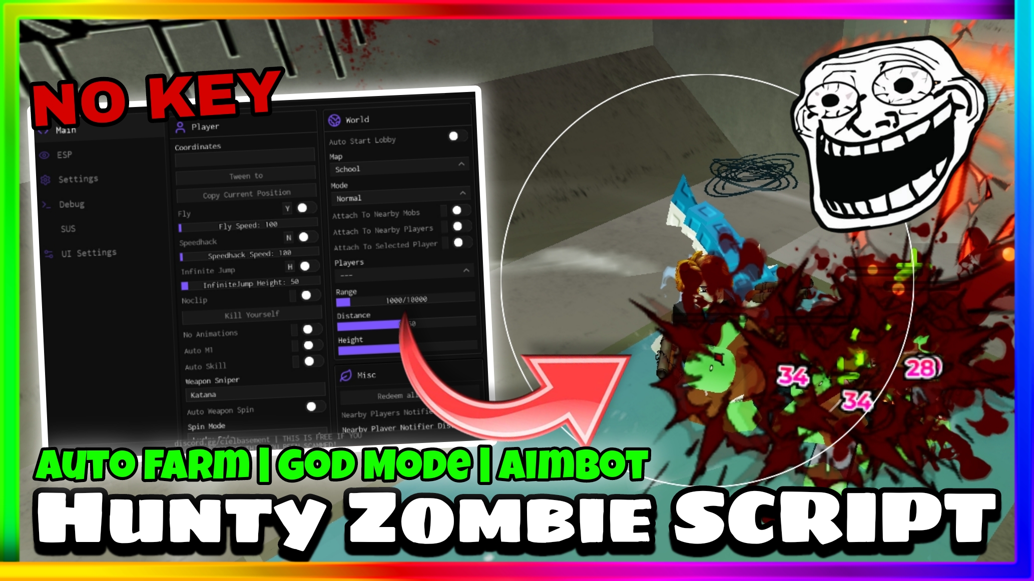 Hunty Zombie Script Pastebin • No Key • Auto Farm, God mode, AimBot, ESP And More |
