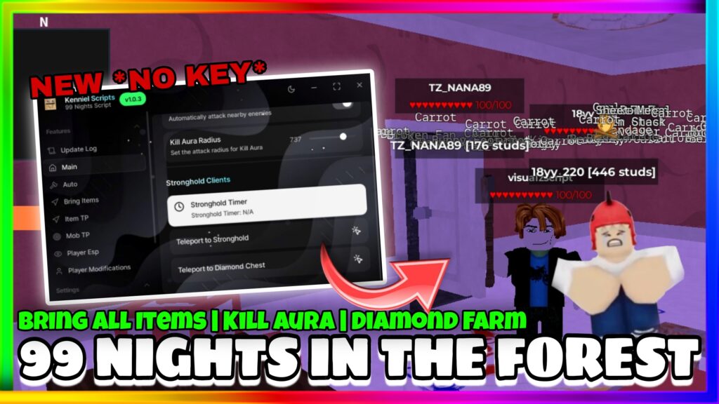 🦉 99 Nights In The Forest Script • No Key • Auto Logs, Bring All Items, Auto Diamonds And More |