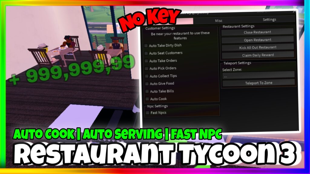 Restaurant Tycoon 3 • No Key • Auto Cook,Auto Serving,Fast NPC,Auto Farm,And More |