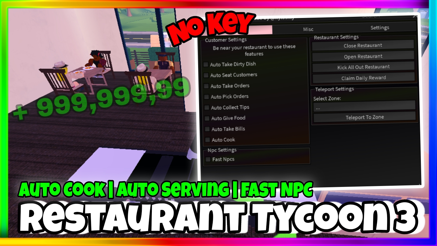 Restaurant Tycoon 3 • No Key • Auto Cook,Auto Serving,Fast NPC,Auto Farm,And More |